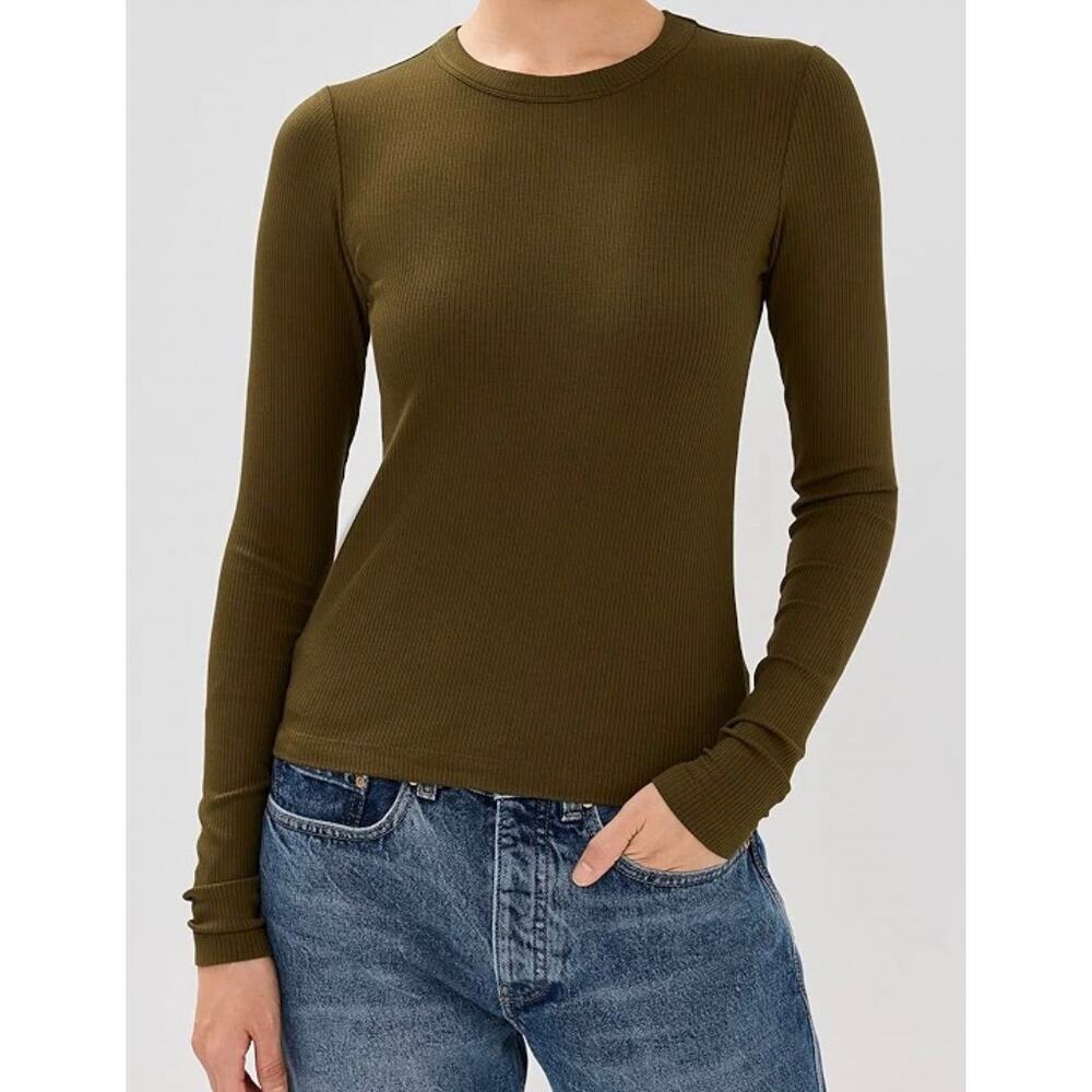 NWT Pistola Bailey Long Sleeve Crewneck Slimfit Ribbed Top Admiral Green Small